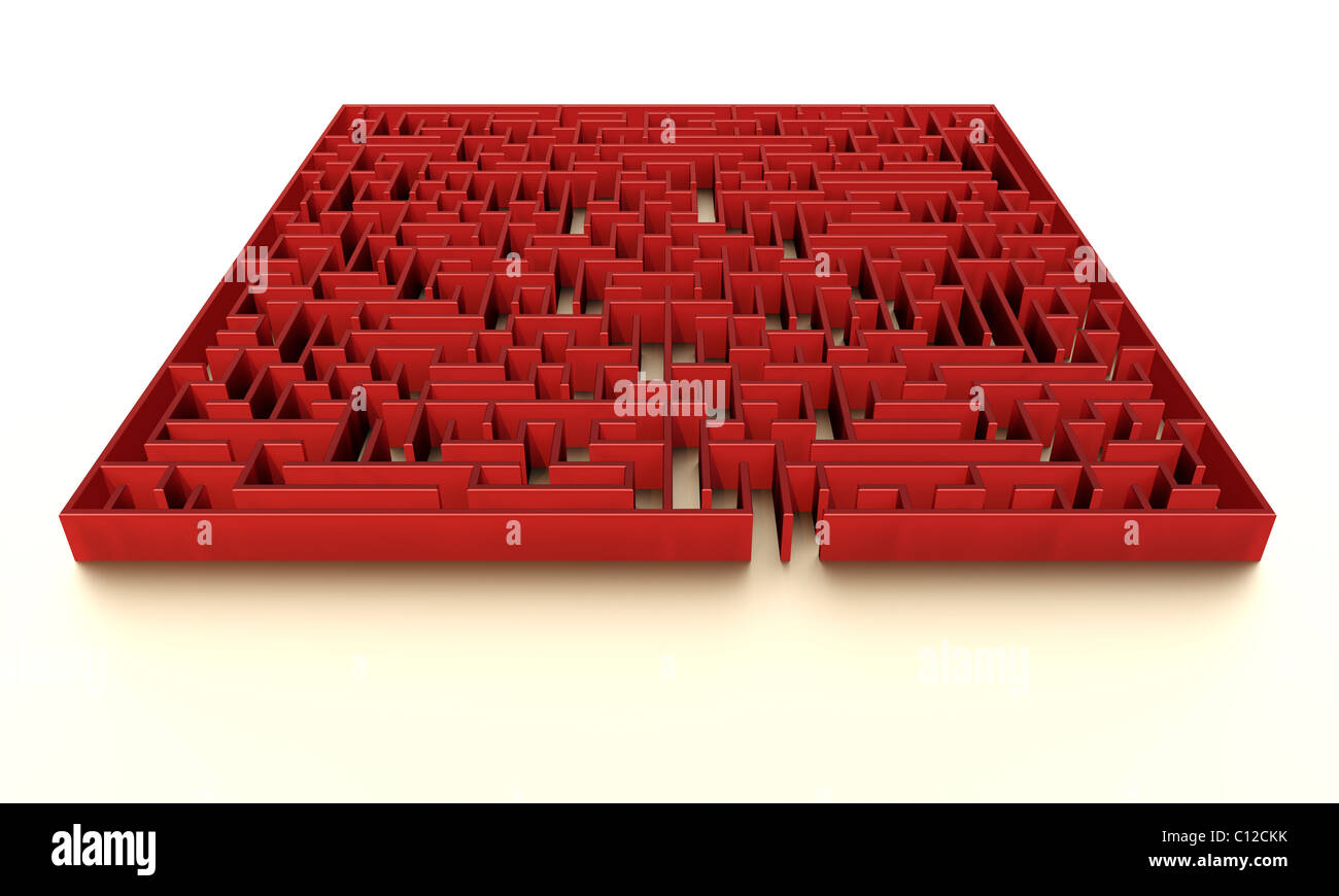 Red maze isolated over white with subtle illumination. High quality 3D ...
