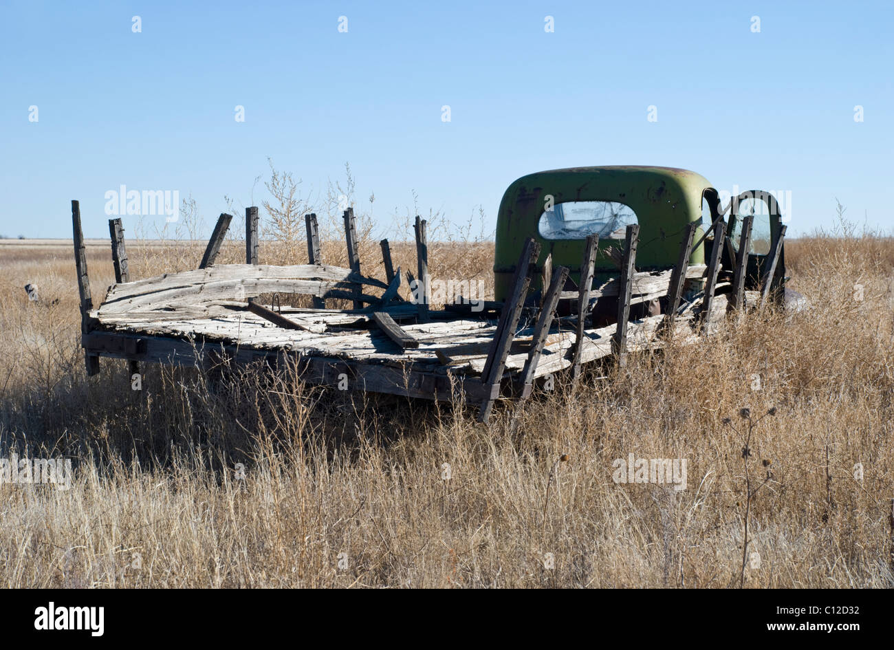 An abandoned truck in Quay County, New Mexico has long been forgotten. Stock Photo