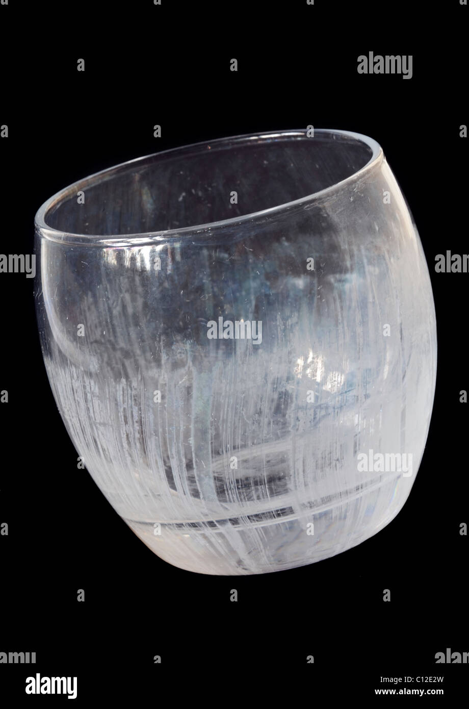 Glass Tumbler showing limescale/etching from frequent dishwashing Stock Photo