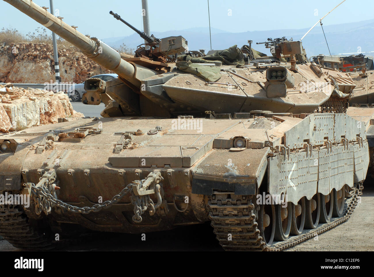 The Merkava (Hebrew: מרכבה (help·info), Chariot) is the main battle tank of the Israel Defense Forces. Stock Photo