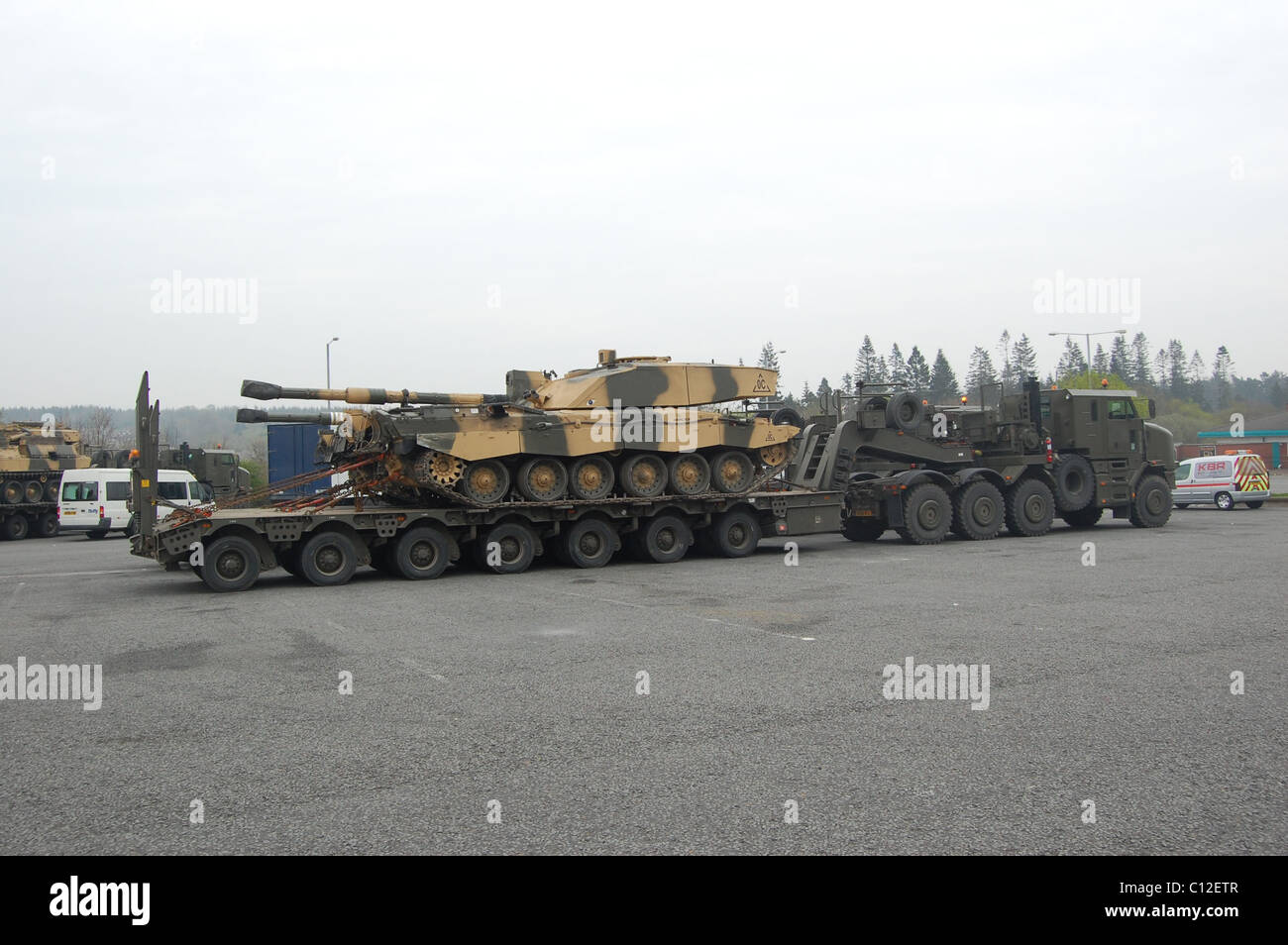 The Heavy Equipment Transport System (HETS) is a military logistics vehicle used to transport, deploy, and evacuate tanks, armou Stock Photo