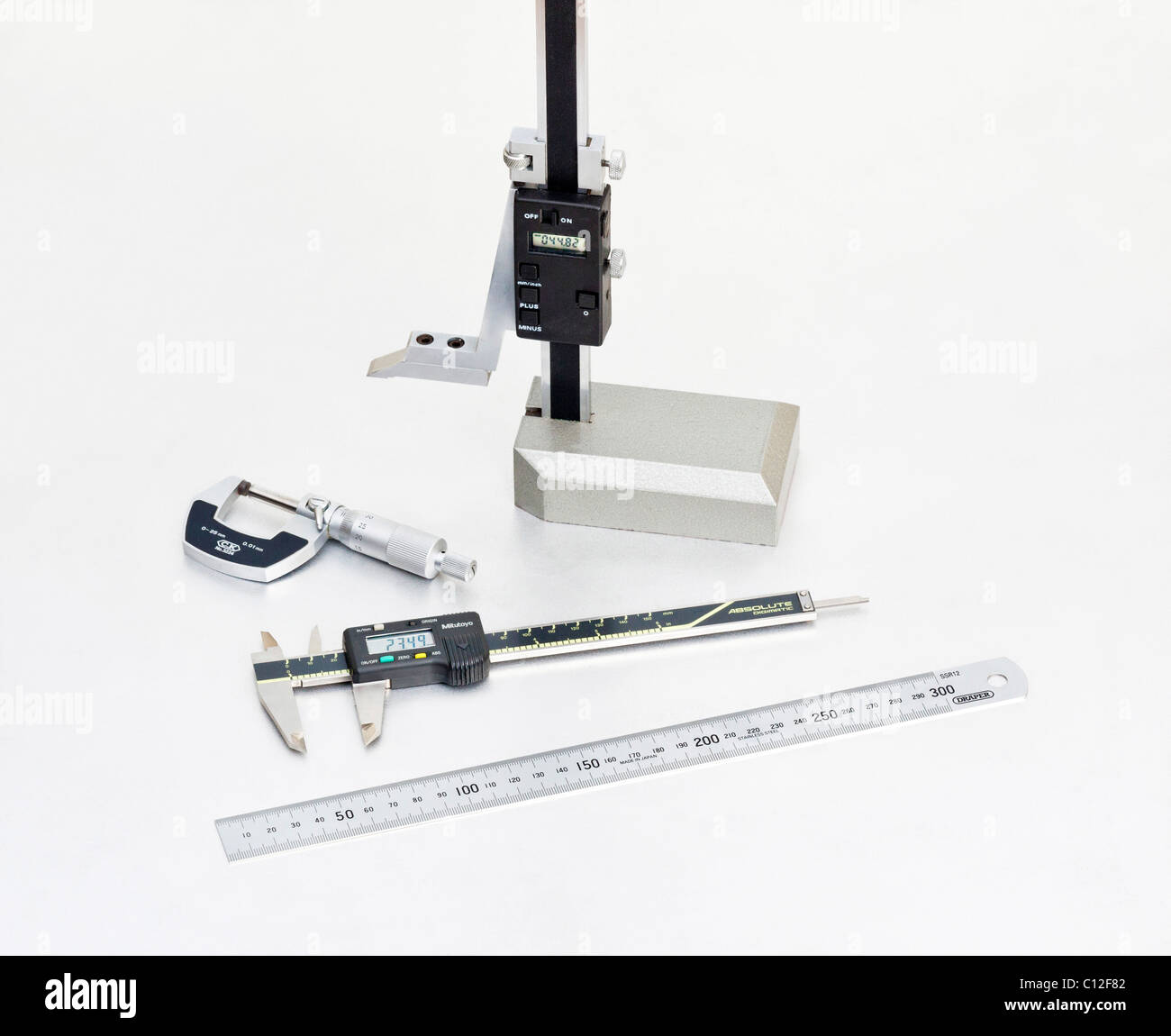 a digital height gauge and surface plate Stock Photo Alamy