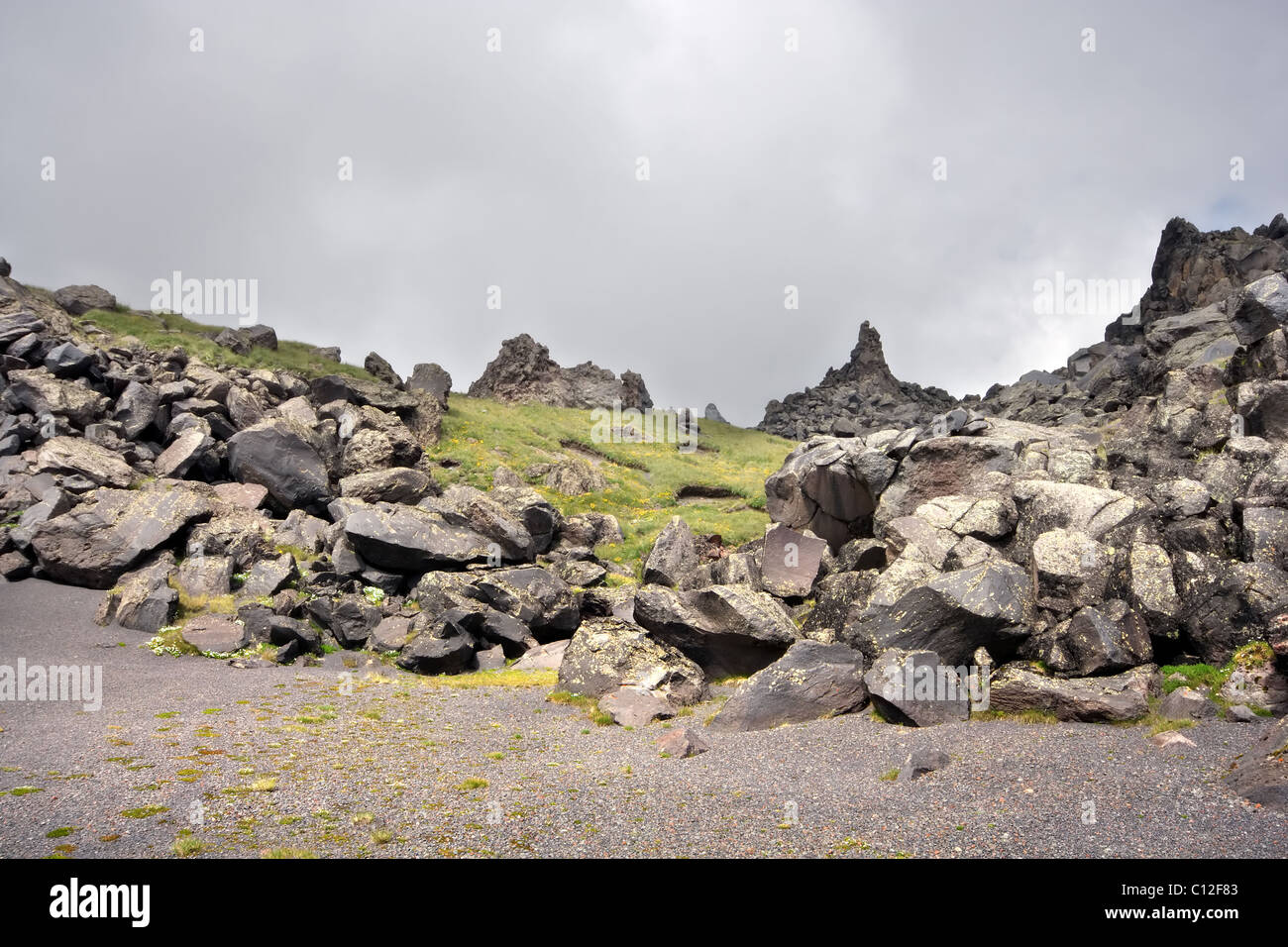 Nature landscape. Rocks, stones and boulders in Caucasus mountains. Elbrus area. Kabardino-Balkaria. Stock Photo