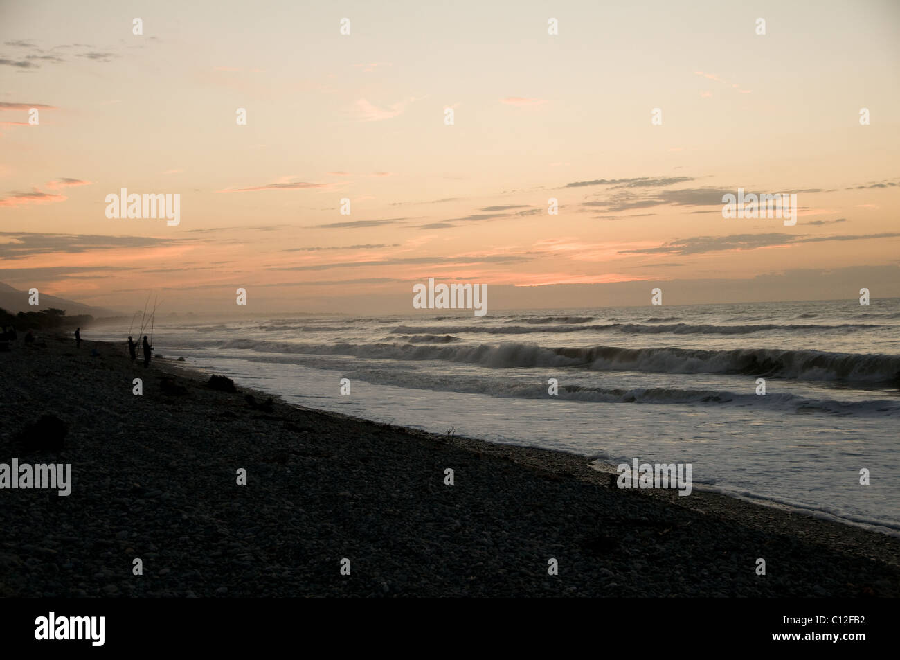 Sunset on beach in Granity, New Zealand Stock Photo