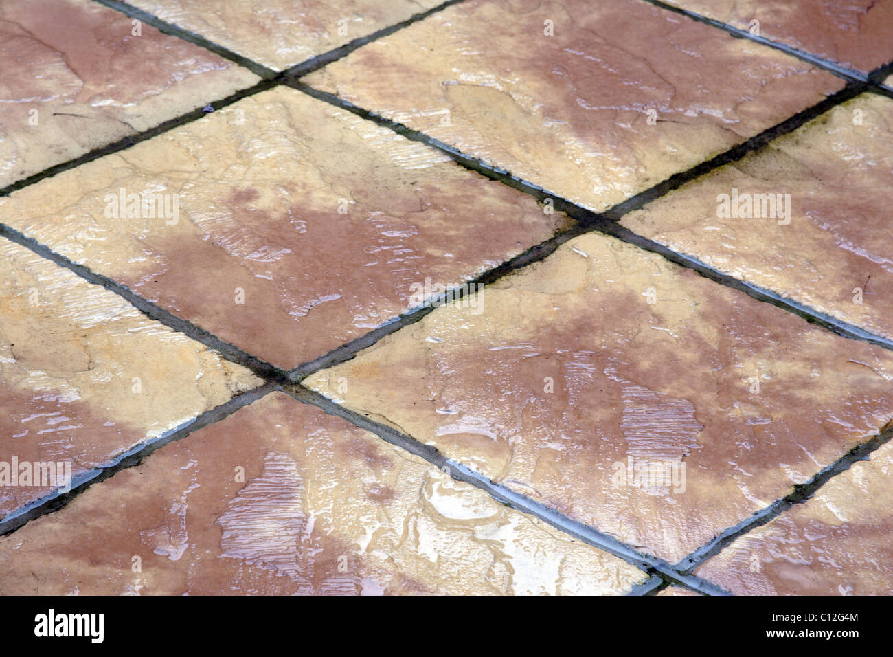 Patio slabs in the rain Stock Photo Alamy