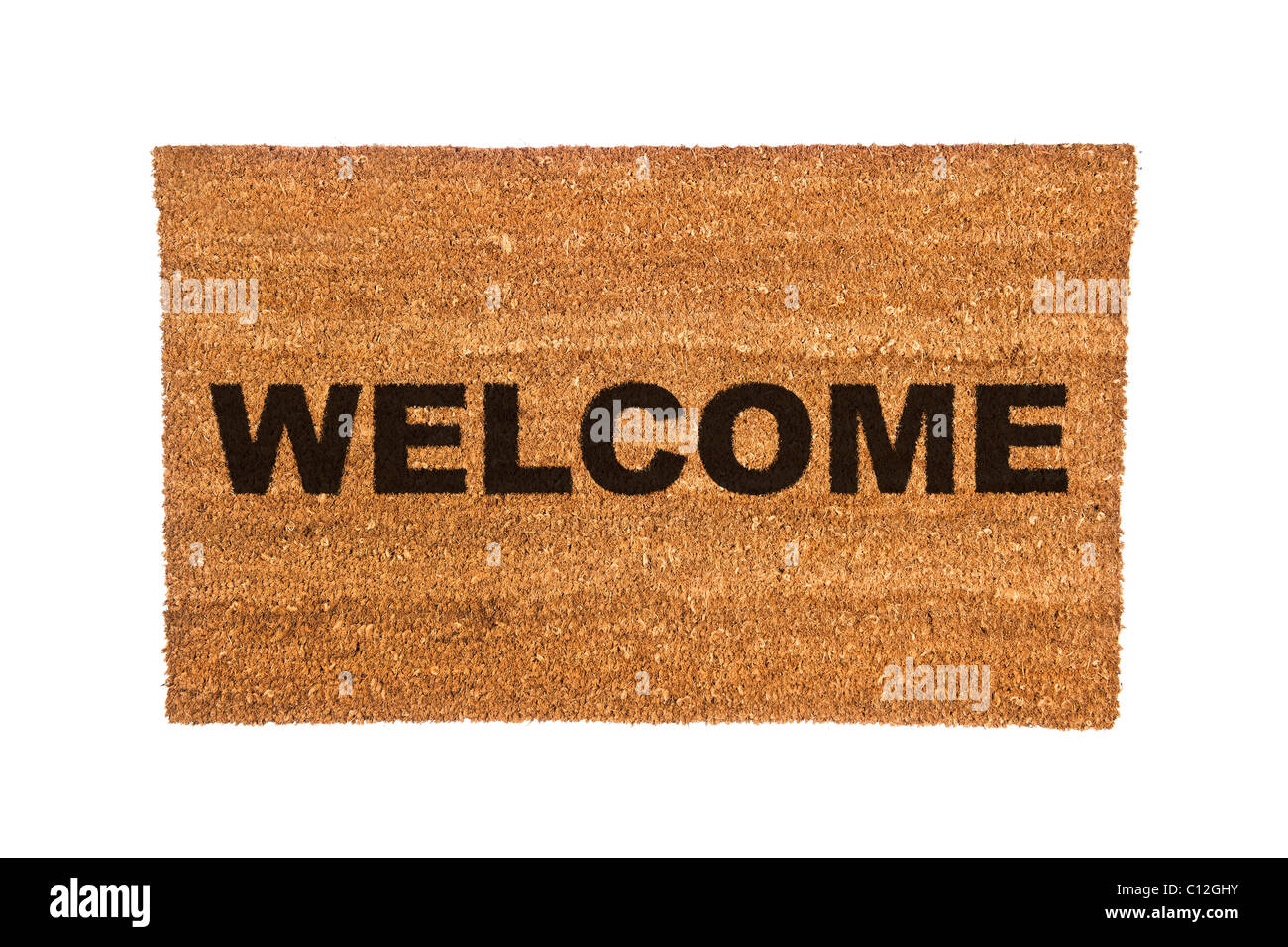 A new welcome doormat isolated on a white background. Stock Photo