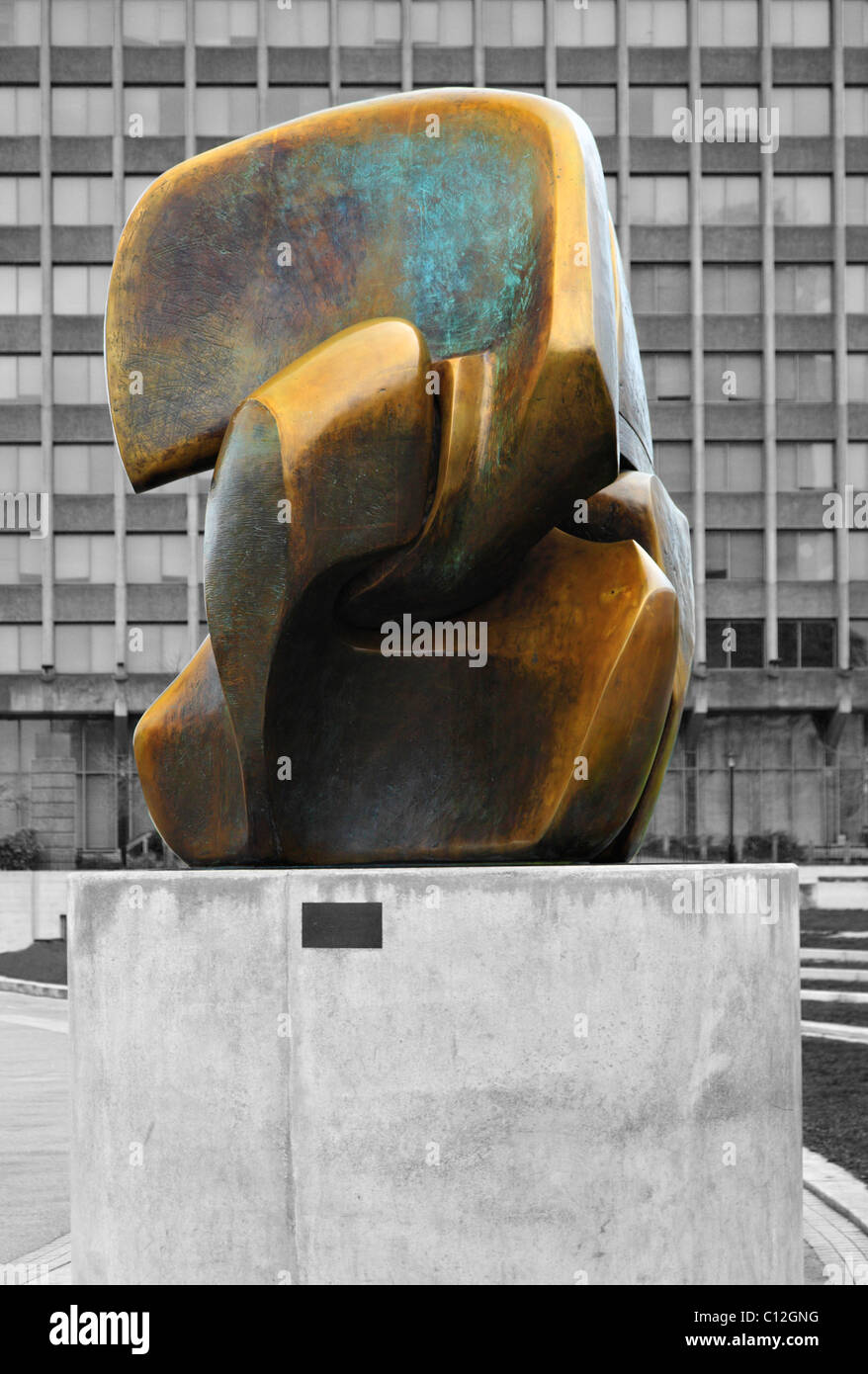 Henry Moore s sculpture Locking Piece on the North Bank of the River Thames. Stock Photo