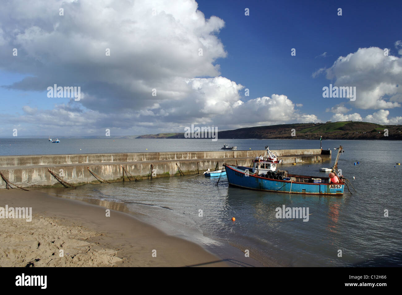 Fishing boat moored in Newquay harbour, Ceredigion, Wales, United Kingdom Stock Photo