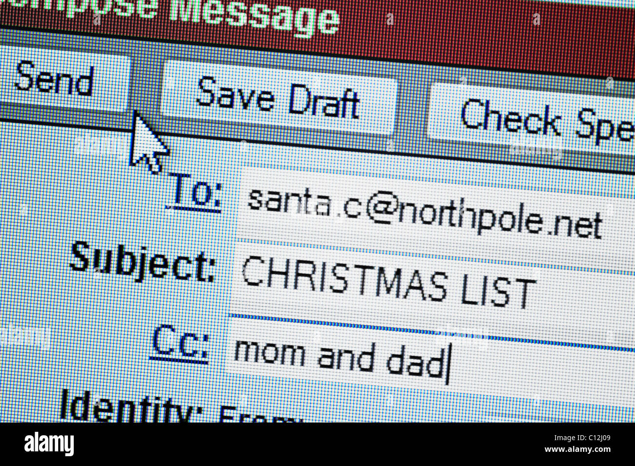 Close-up view of computer screen with email Stock Photo