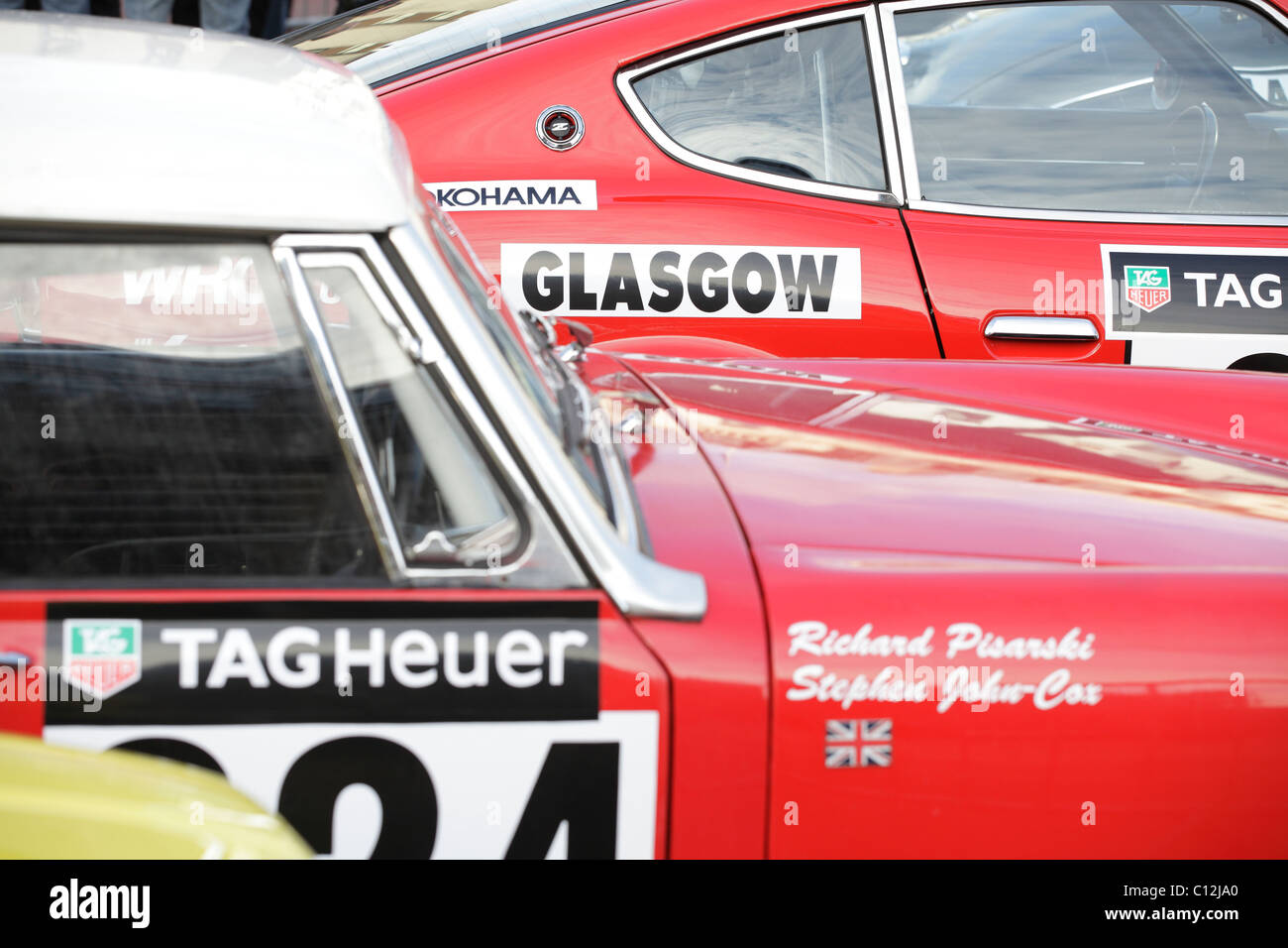 Monte Carlo Rally Glasgow, detail of cars parked before the start, Scotland, UK Stock Photo