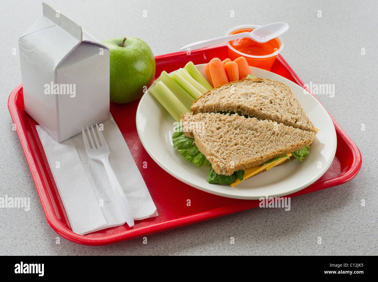 School lunch on tray Stock Photo
