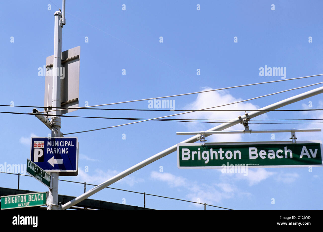 USA New York Brooklyn Borough Brighton Beach Avenue Coney Island Avenue Municipal Parking sign. Outdoors Stock Photo