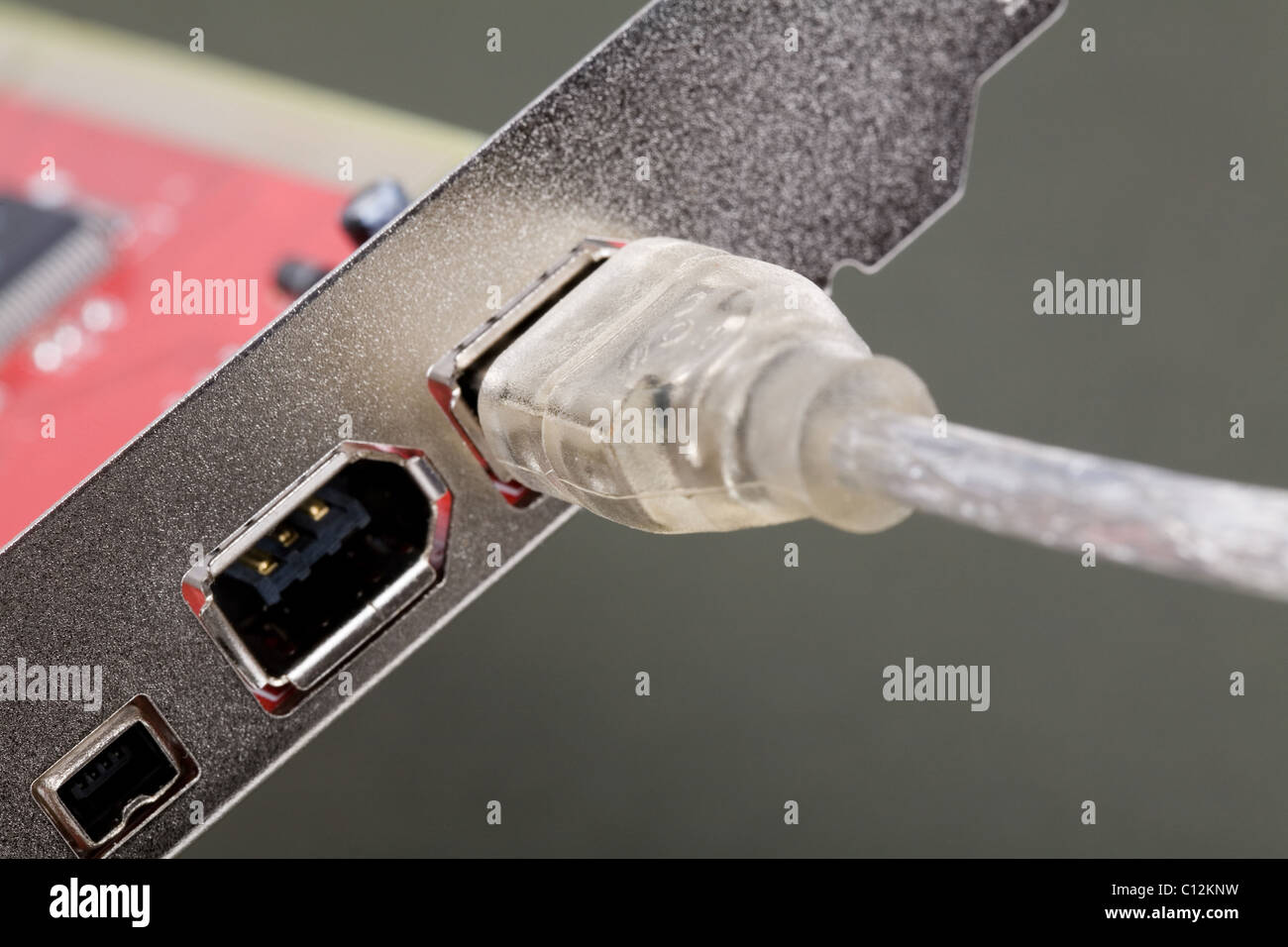 Transparent Computer Firewire cable close up shot Stock Photo