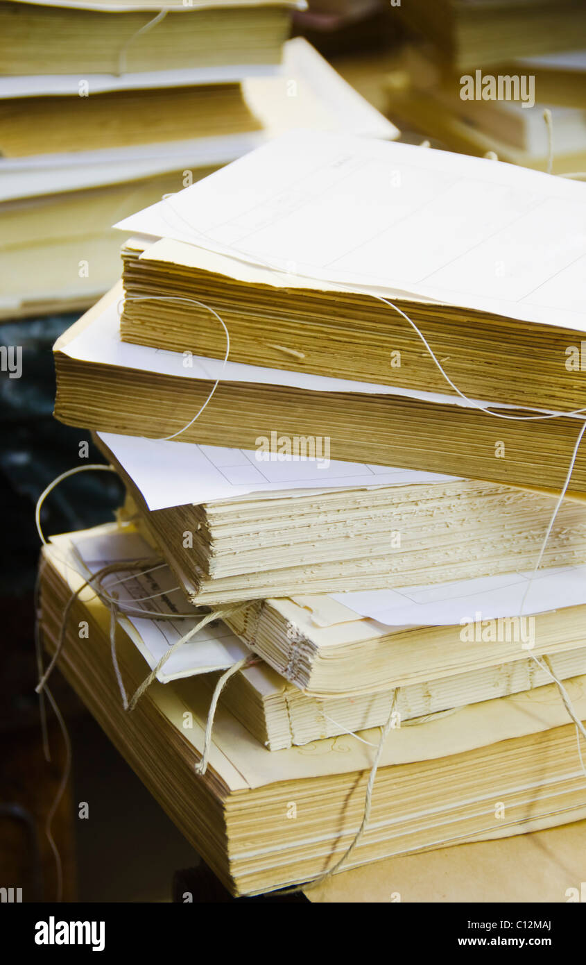 United Kingdom, Bristol, close up of books without covers being ...