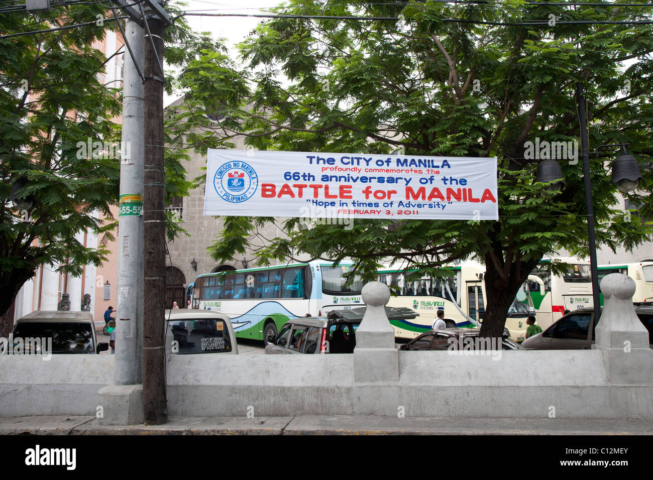 Sign Commemorating Anniversary Battle for Manila Stock Photo