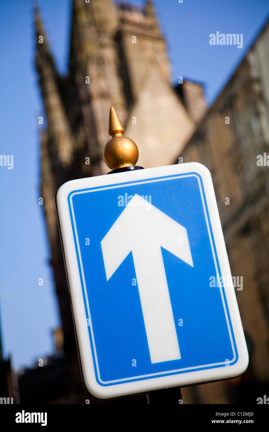 One way traffic sign. Bradford, West Yorkshire, UK Stock Photo Alamy