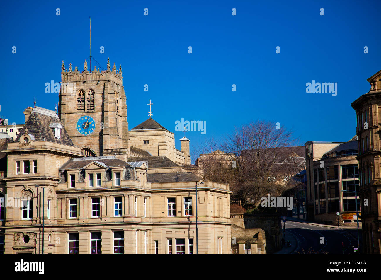Old Post Office and Cathedral, Bradford West Yorkshire England Stock