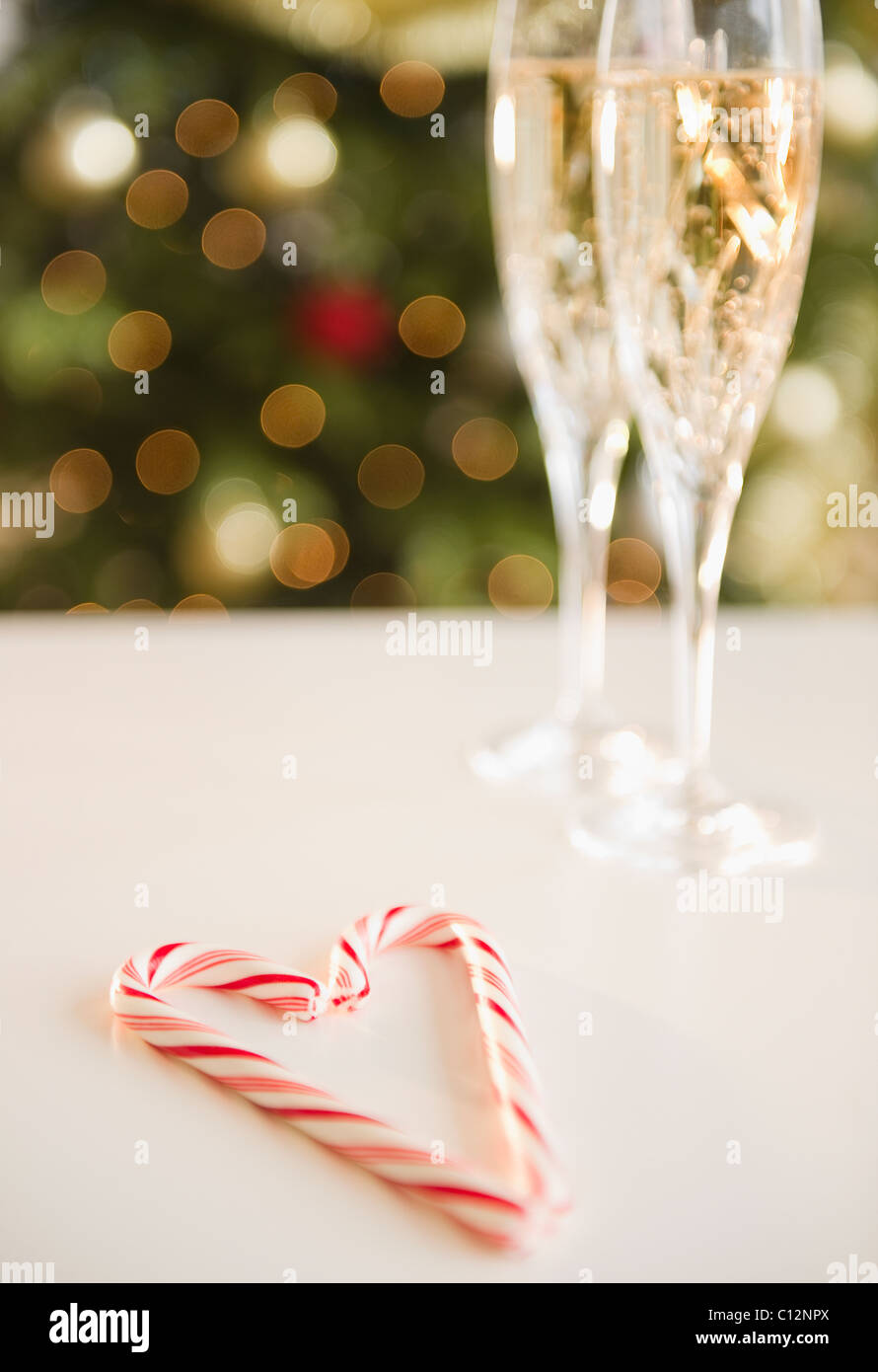 USA, New Jersey, Jersey City, Christmas heart shaped candy canes near