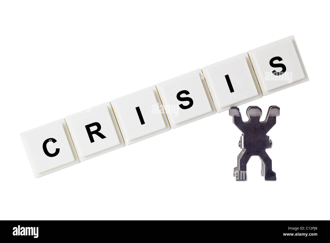 Figurines with CRISIS isolated on white background Stock Photo - Alamy