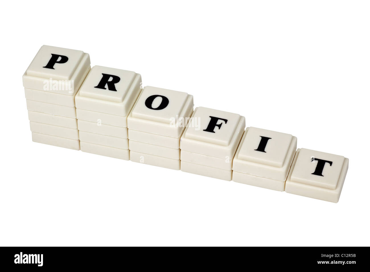 Stack of decreasing blocks showing the word PROFIT isolated on white background Stock Photo