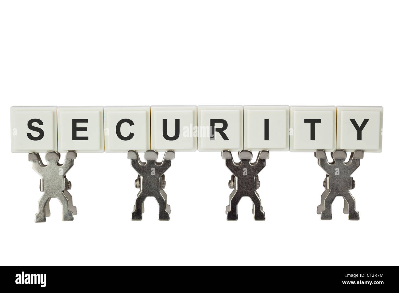 Figurines with SECURITY isolated on white background Stock Photo