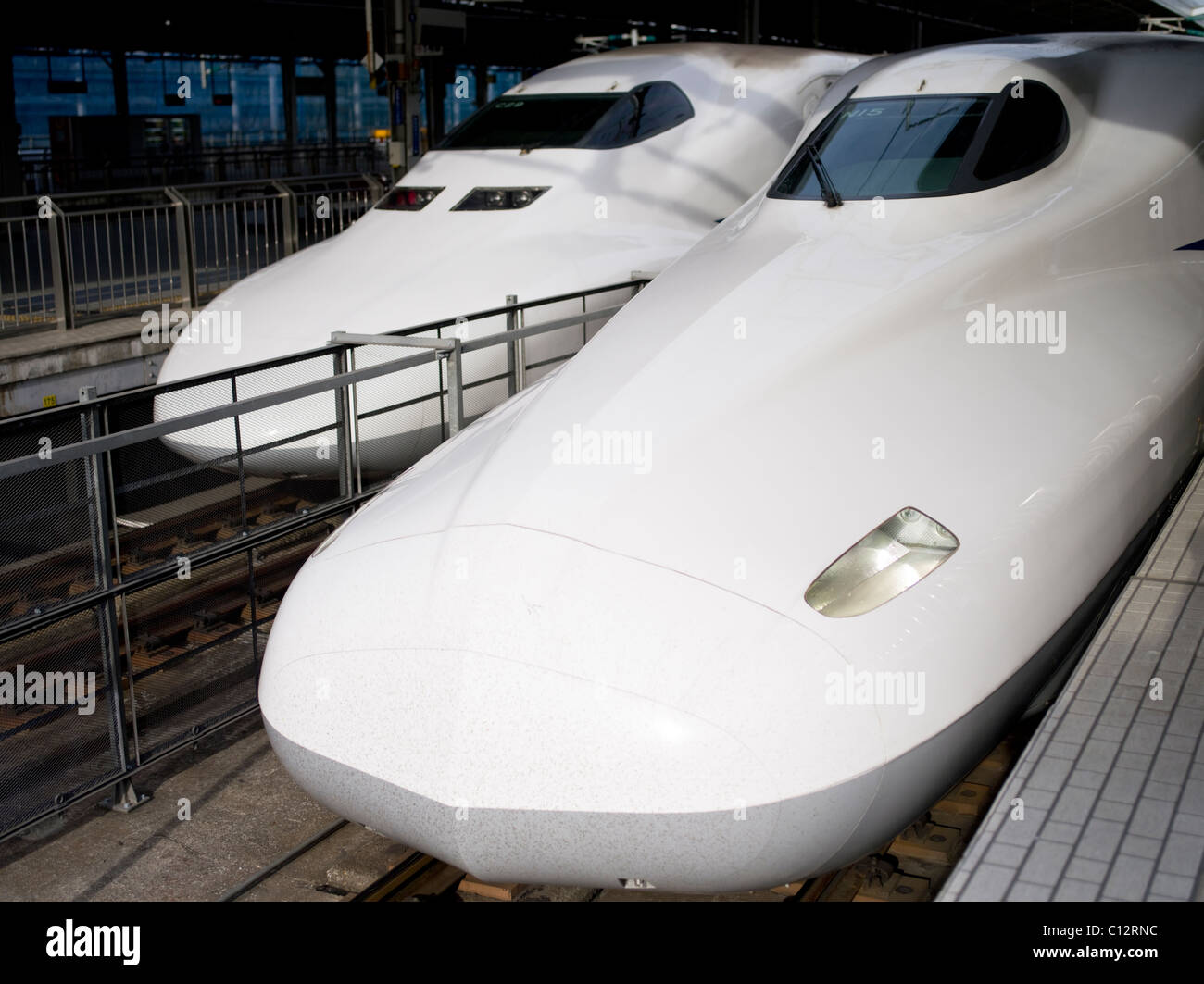 700 series and 700N series Shinkansen Bullet Trains Osaka to Tokyo Japan Stock Photo