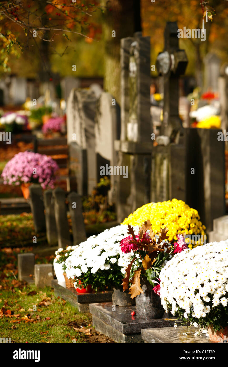 Flowers And Tombstones Stock Photo