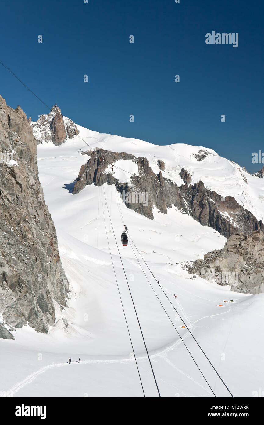summer view of Aiguille du Midi peak and Mer di Glace glacier in Mont ...