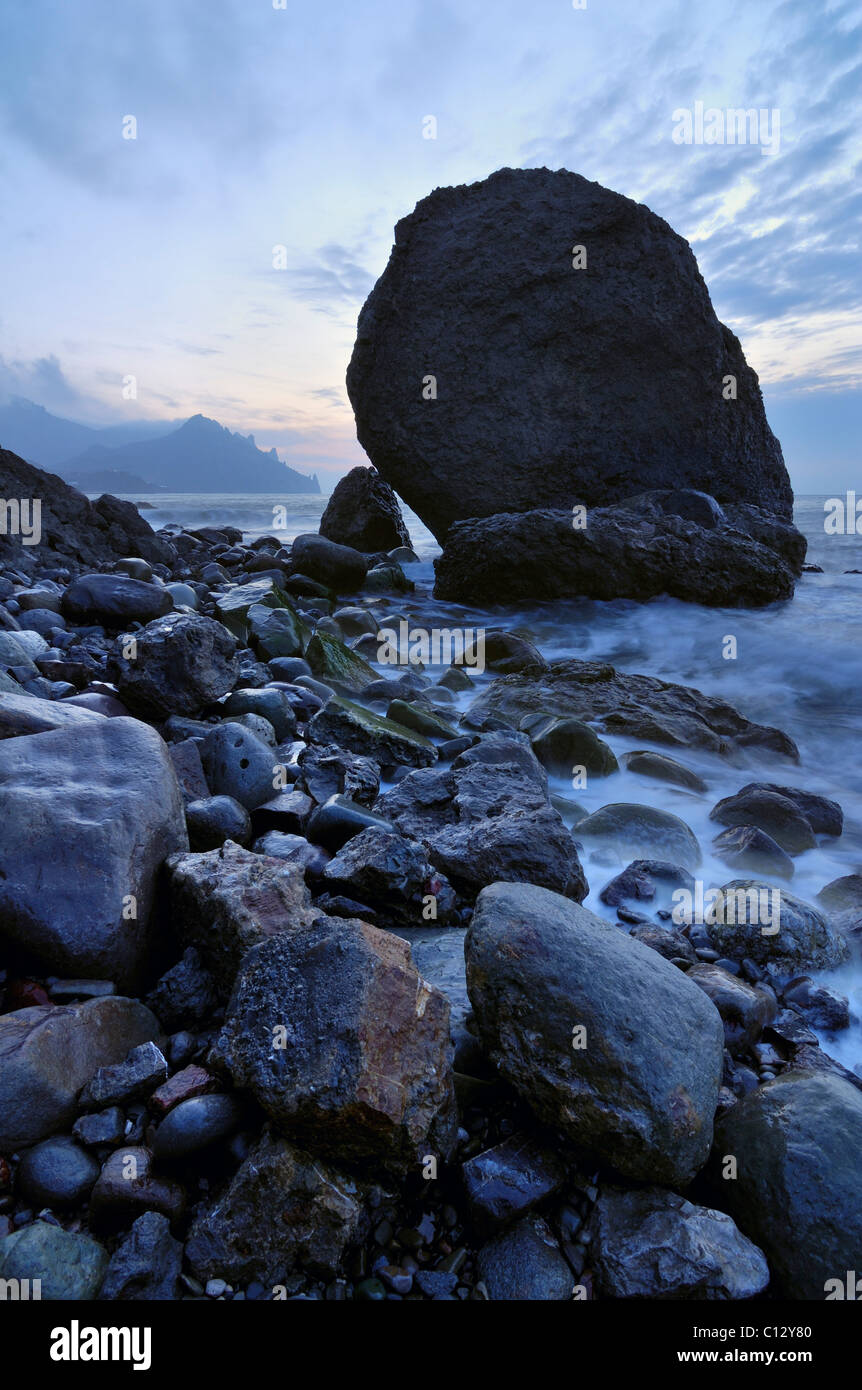 rocky coast at twilight on crimea near kurortnoye village Stock Photo
