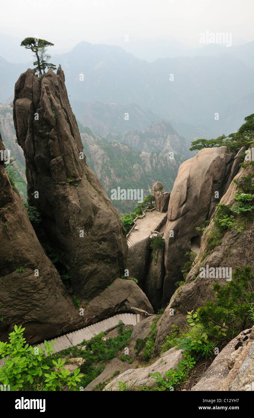 path in West Sea Canyon of Huangshan Mountains in Chinese Anhui Province Stock Photo