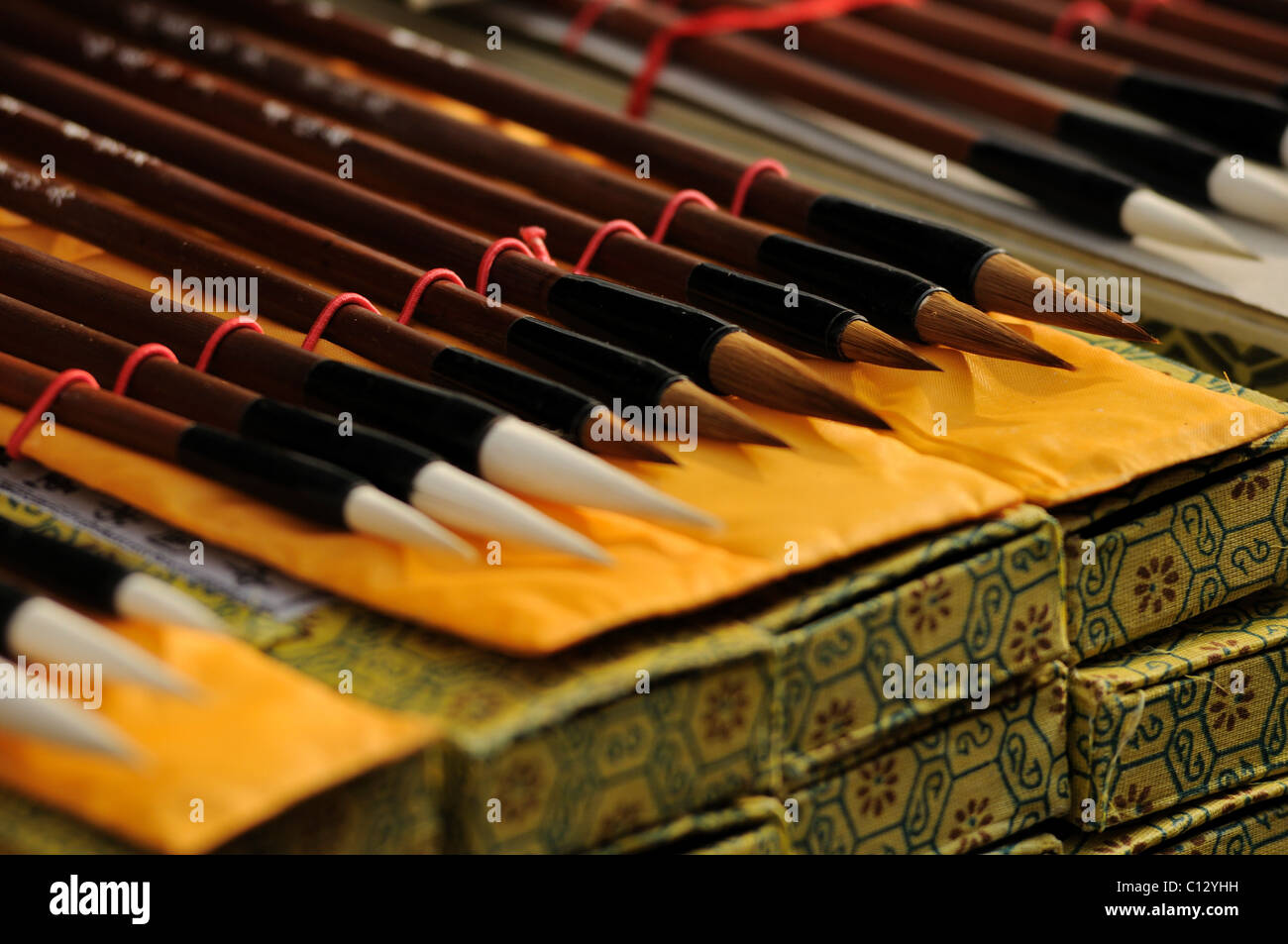 different japanese paint brushes used for calligraphies Stock Photo Alamy