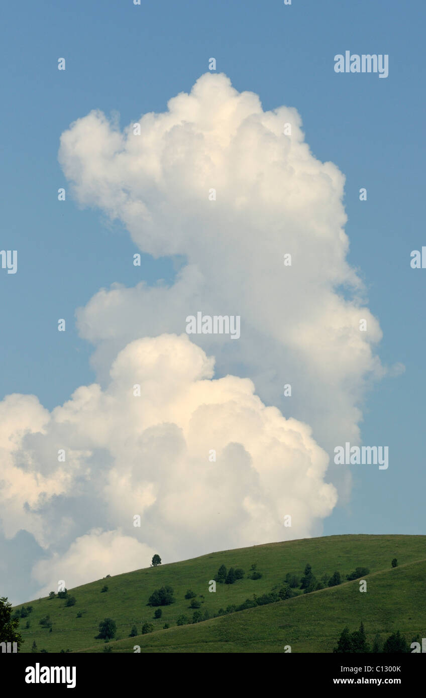 white cloud over dzembronya landscape in ukraine Stock Photo
