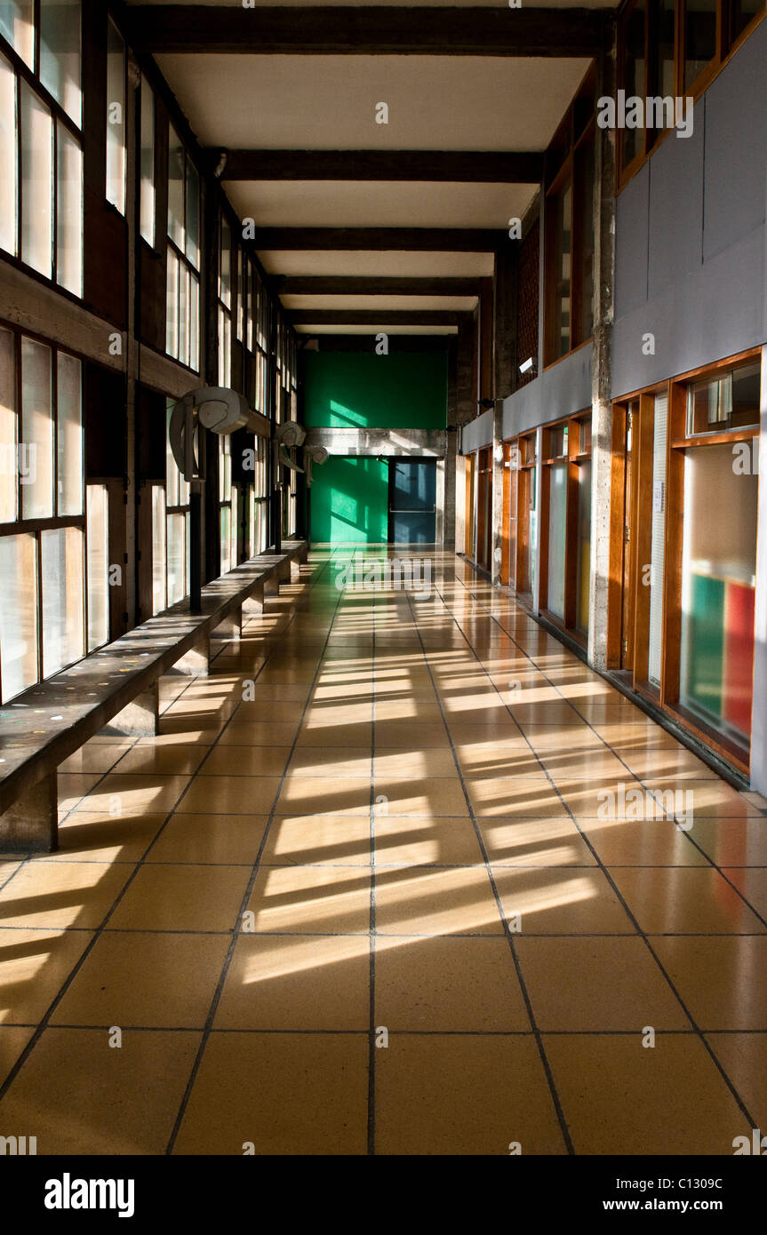 Corridor, Unite d' Habitation by Le Corbusier, Marseille, France Stock Photo