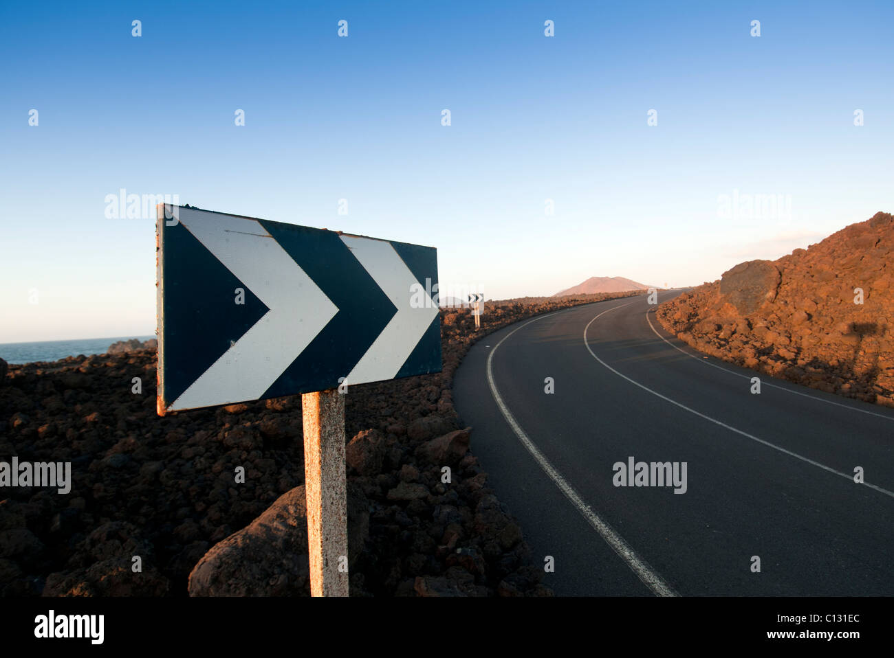 bend in the road traffic sign Stock Photo