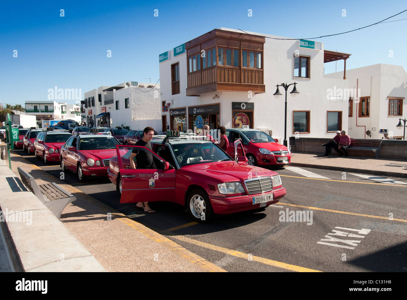 red taxis parked at taxi rank in Lanzarote Stock Photo - Alamy