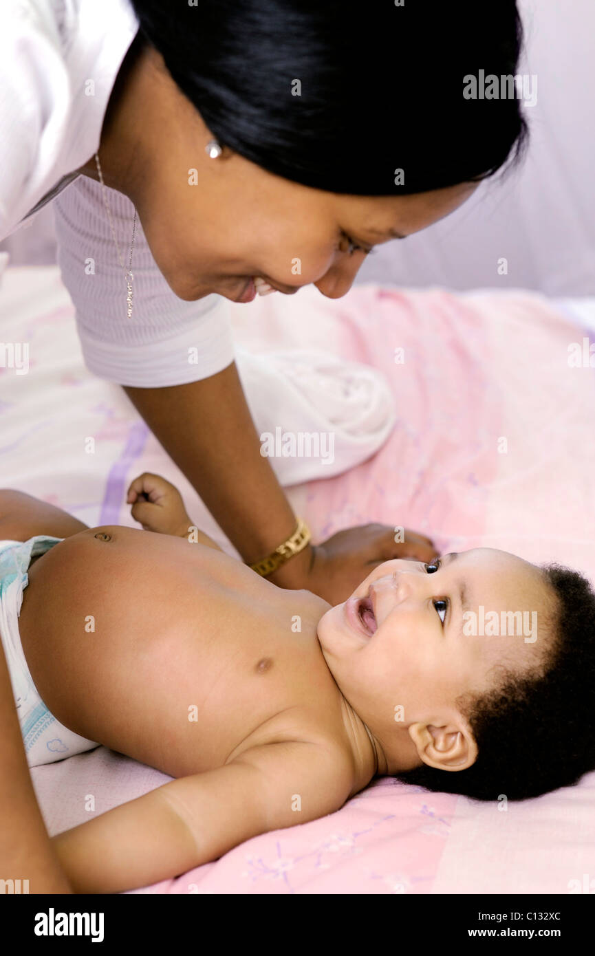 Mother interacting with her baby, Cape Town, South Africa. Stock Photo