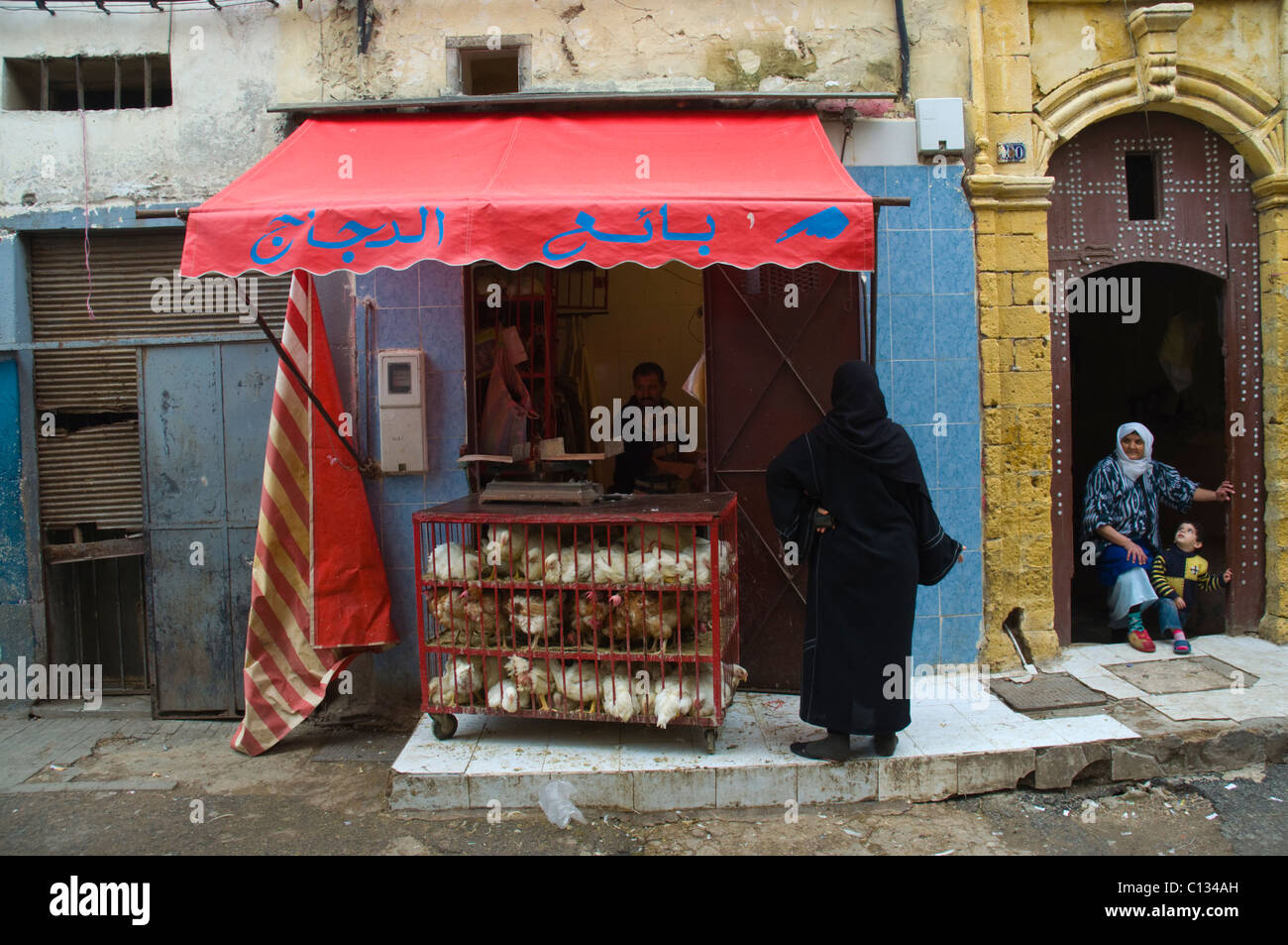 Chicken stall at a street market in Medina old quarters Casablanca central Morocco northern Africa Stock Photo