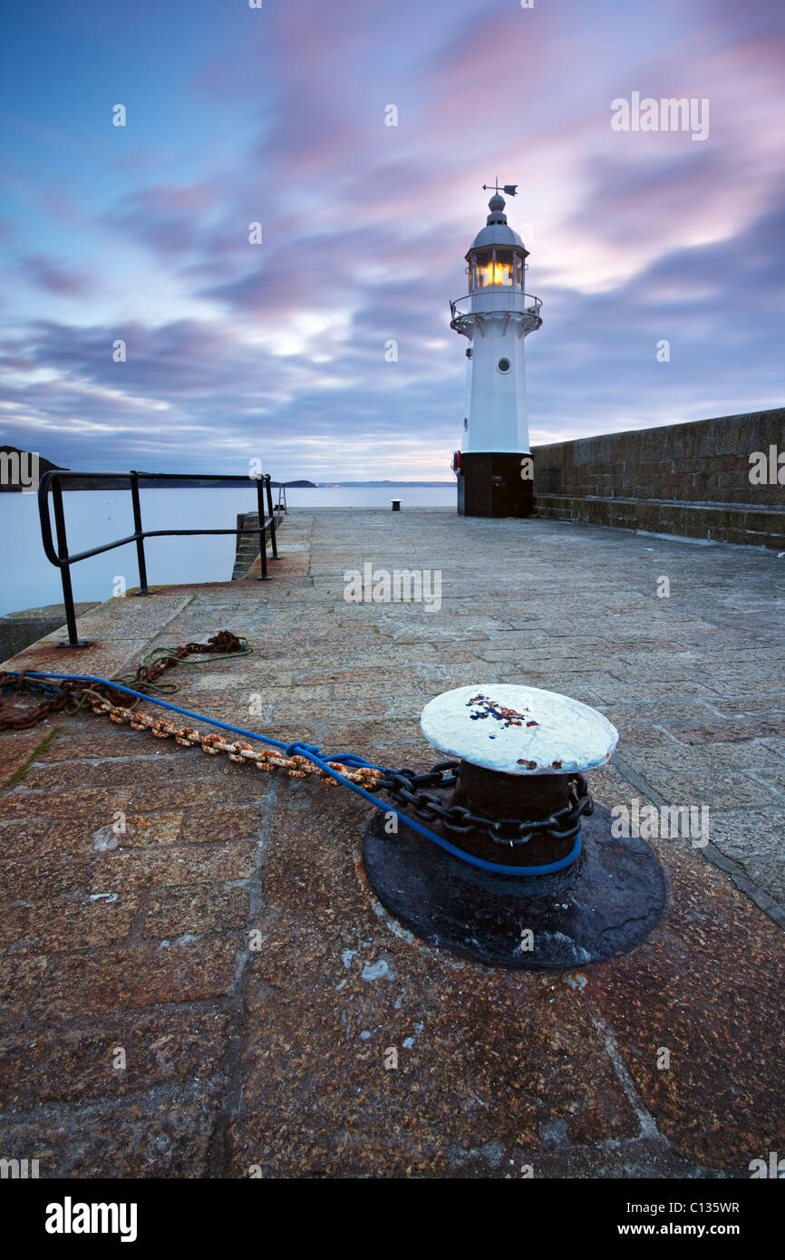 Mevagissey quayside and Lighthouse Stock Photo