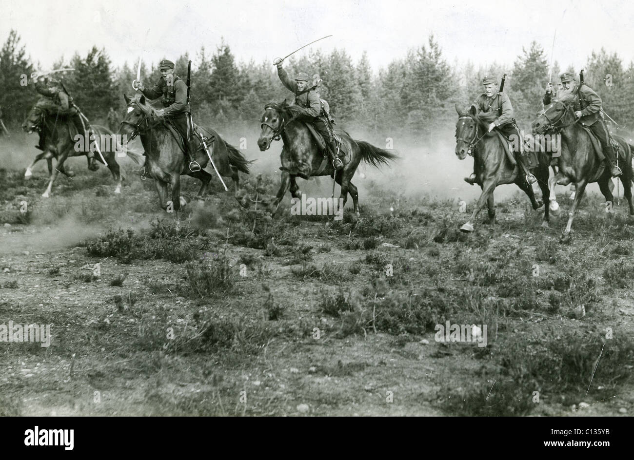FINNISH CAVALRY enjoy a charge during training in 1938 - in the Winter War their job was mainly scouting Stock Photo