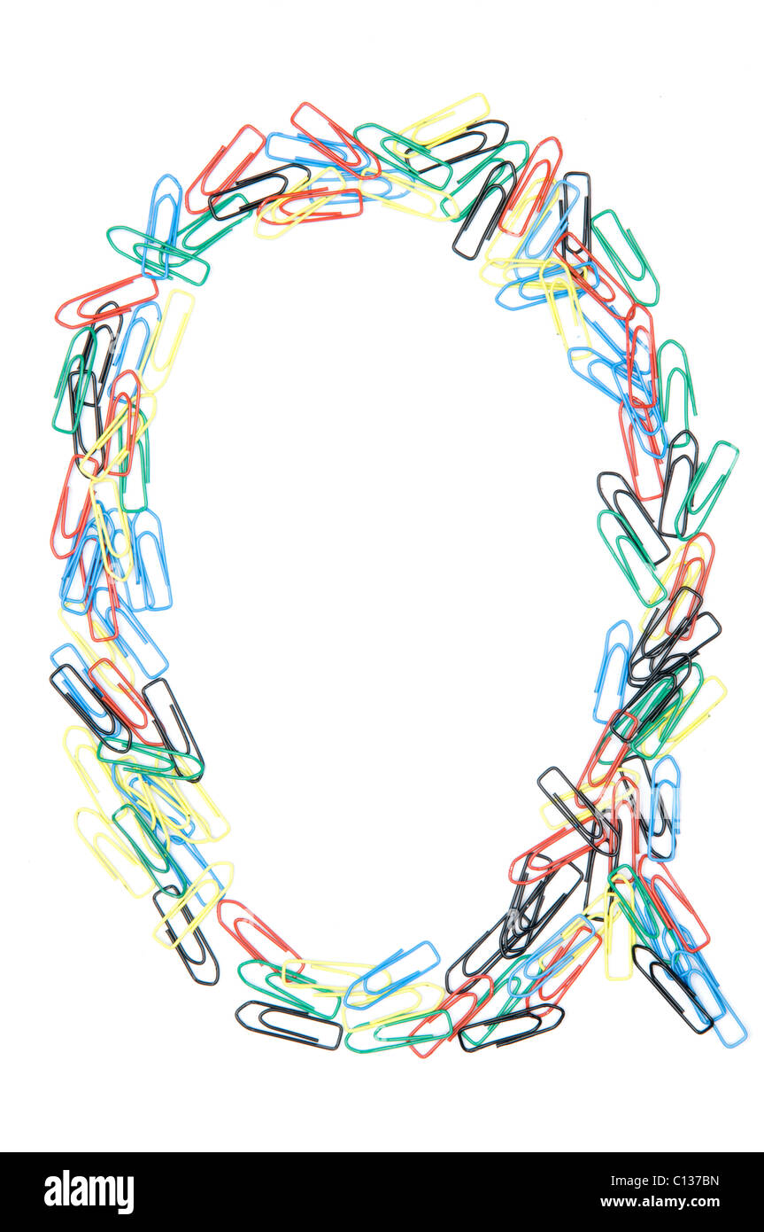 Letter Q formed with colorful paperclips Stock Photo