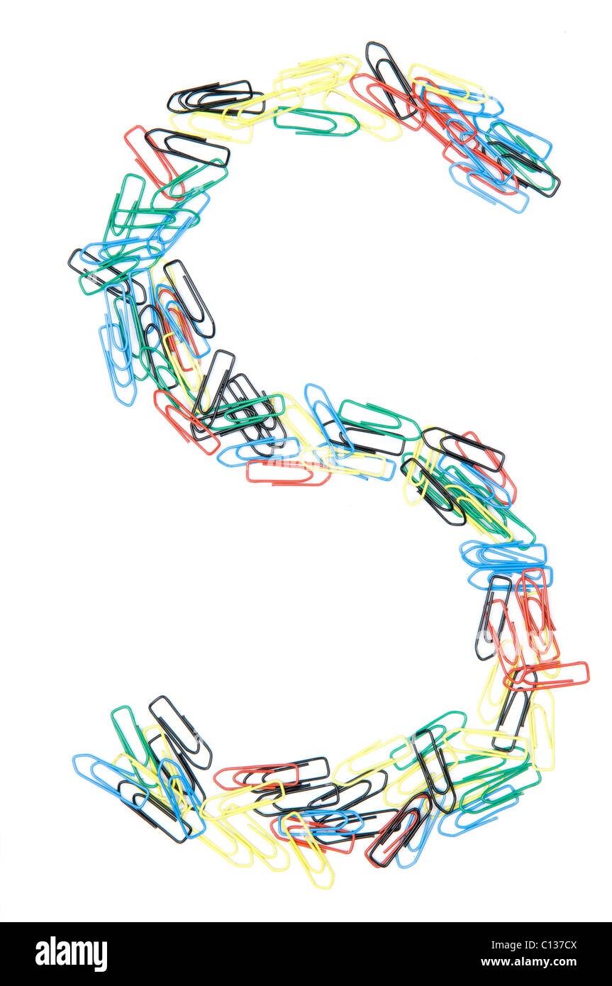 Letter S formed with colorful paperclips Stock Photo