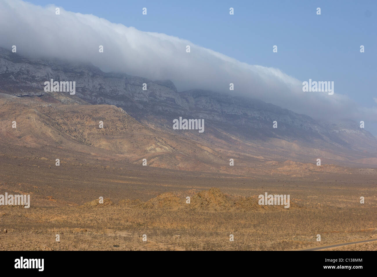 Clouds hanging over the cliffs of the central plateau near Qulansiyah, Socotra, Yemen Stock Photo