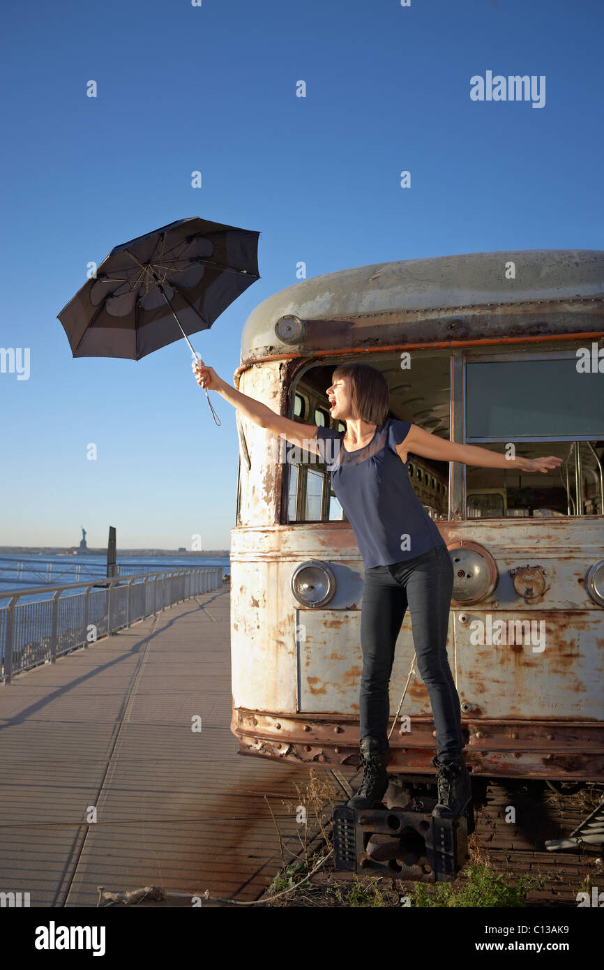 USA, New York City, Brooklyn, woman with umbrella Stock Photo - Alamy
