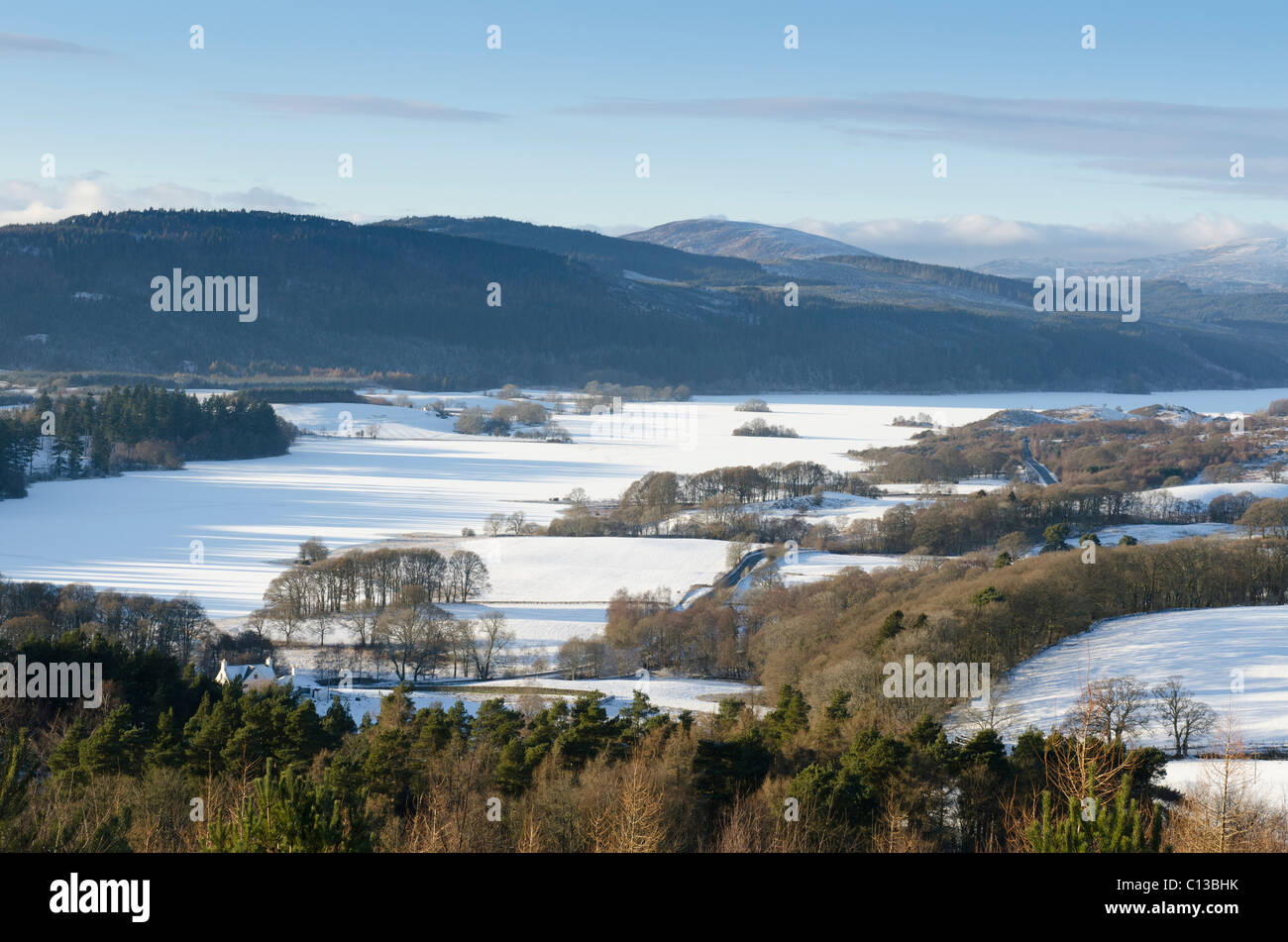Loch Ken, Galloway, frozen over with islets Looking north Stock Photo