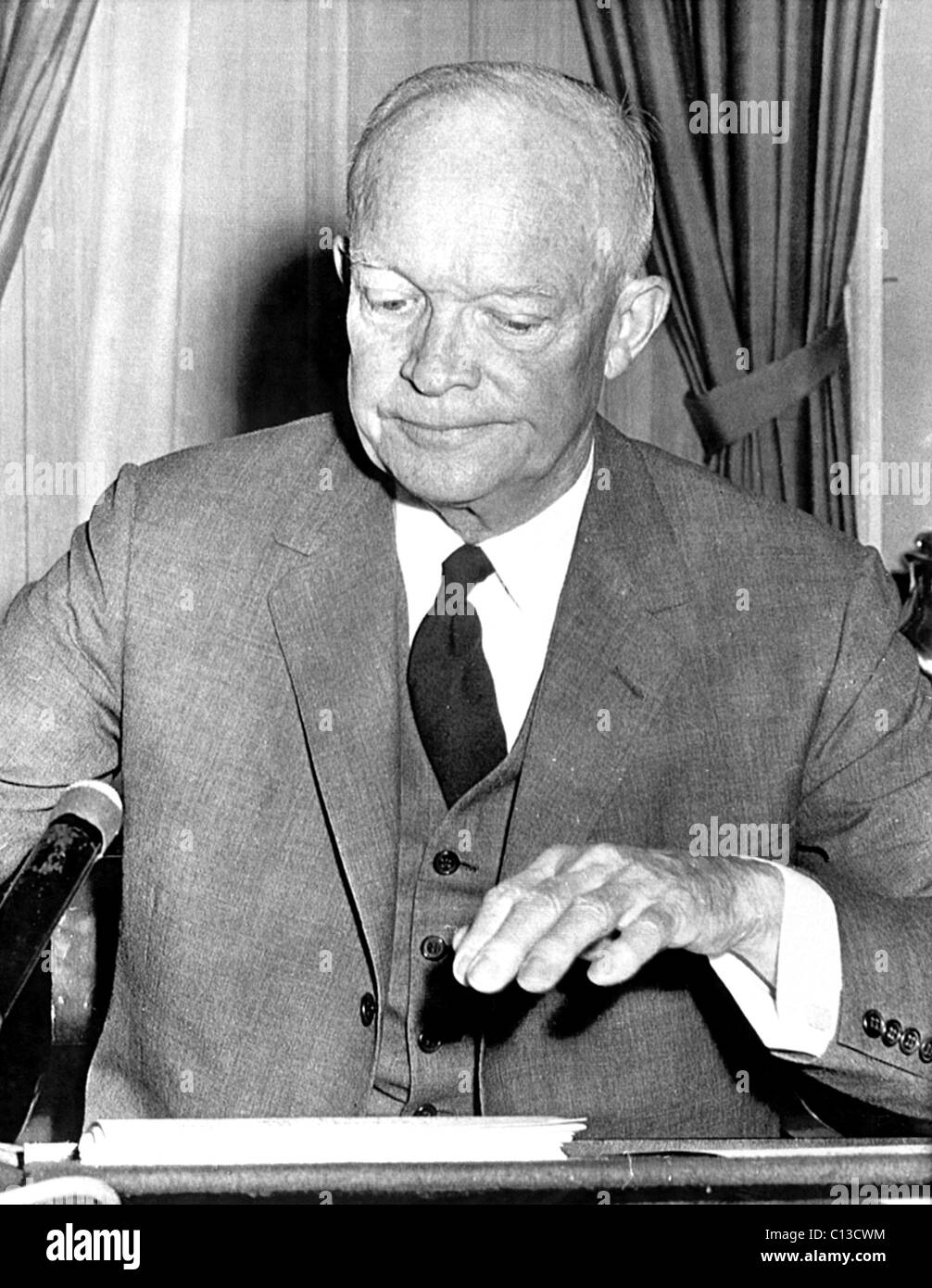Dwight D. Eisenhower, (during a Presidential radio/tv address), 11/07/57 Stock Photo