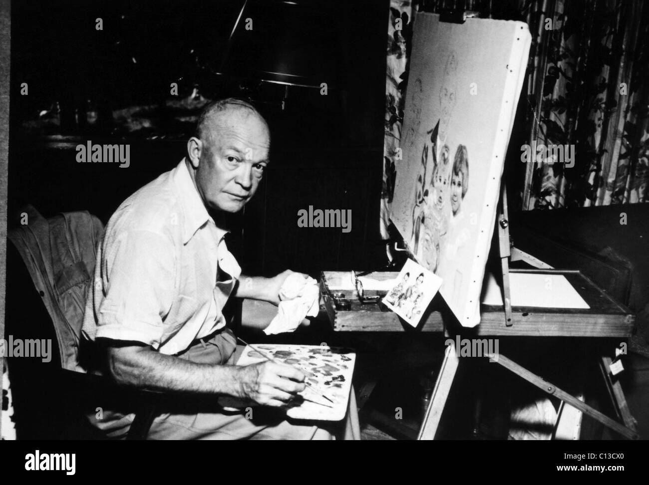 Dwight D. Eisenhower painting at Getty's home. 1949. Stock Photo