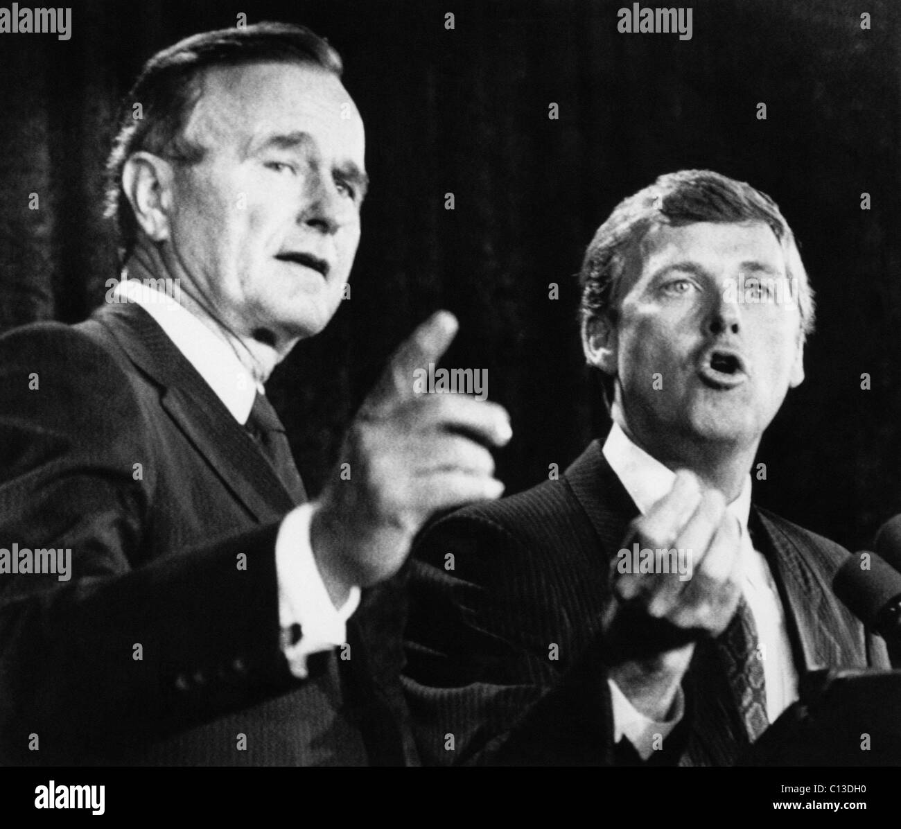 Bush Sr. Presidency. Vice President and Republican presidential nominee (and future US President) George H.W. Bush and US Senator (and future Vice President) Dan Quayle at the Republican National Convention in New Orleans, Louisiana, August 1988. Stock Photo