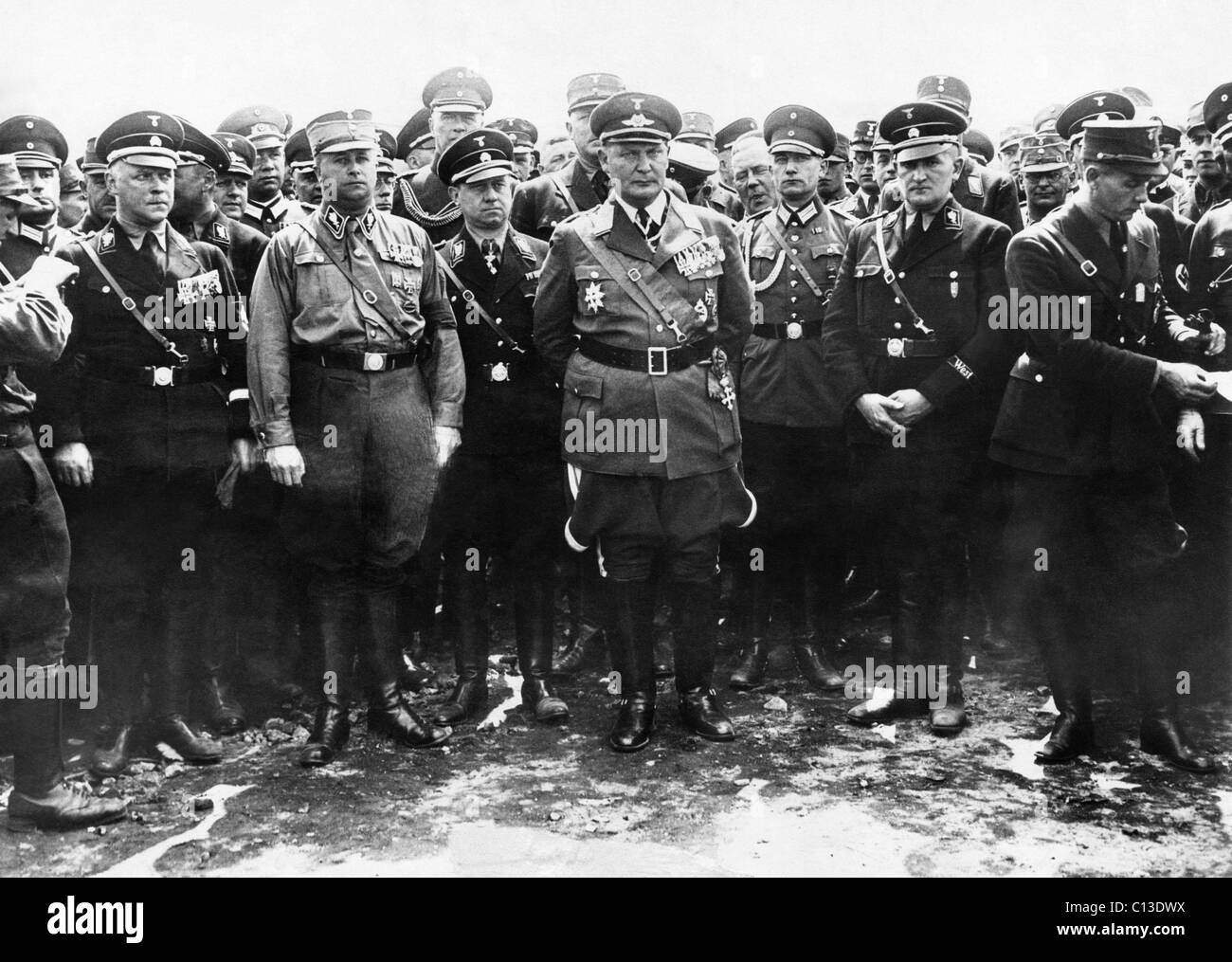 Commander-in-chief of the Luftwaffe Hermann Goering, center, at 10th commemoration for Albert Leo Schlageter, Dusseldorf, 1933 Stock Photo