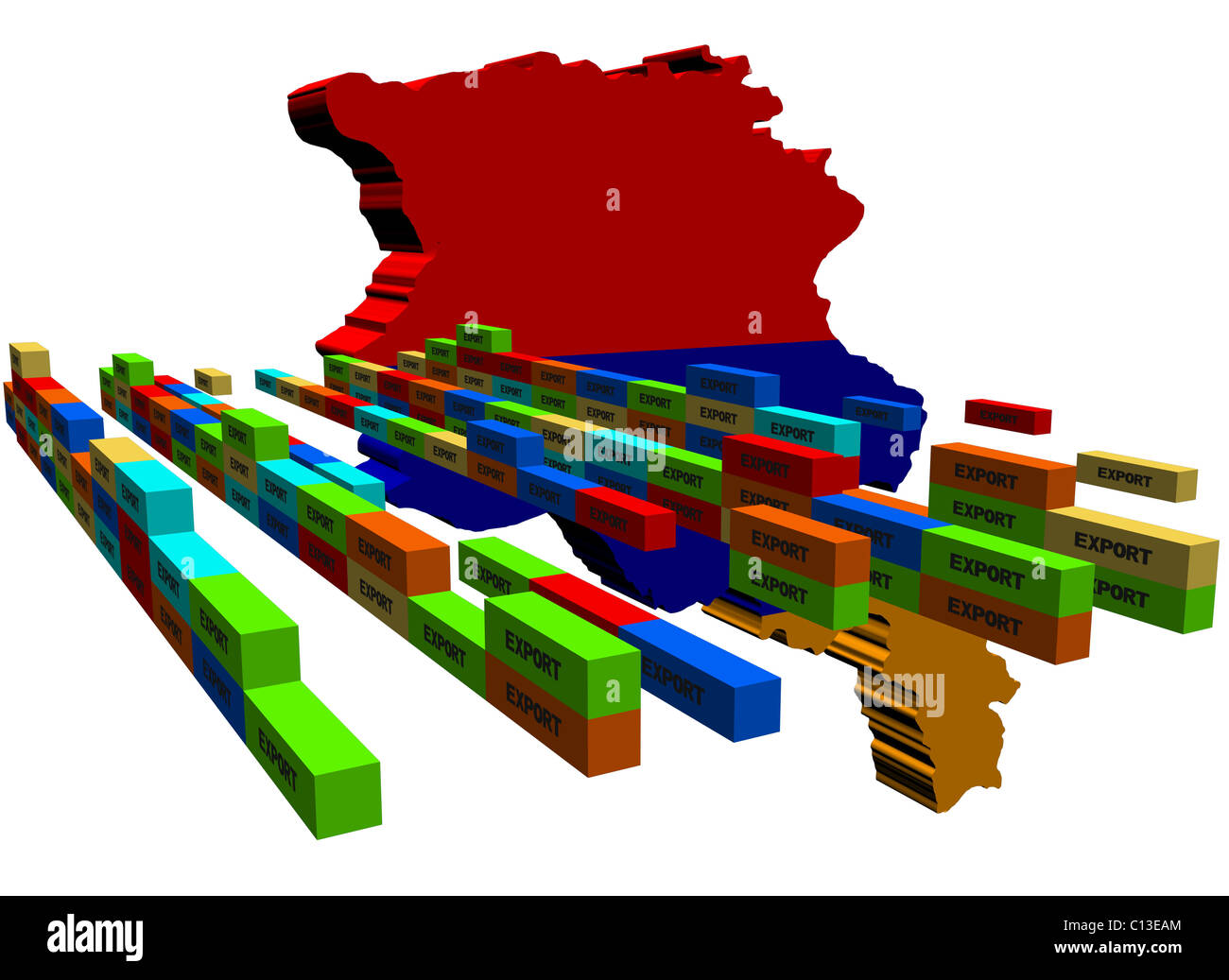 Armenia map with stacks of export containers illustration Stock Photo