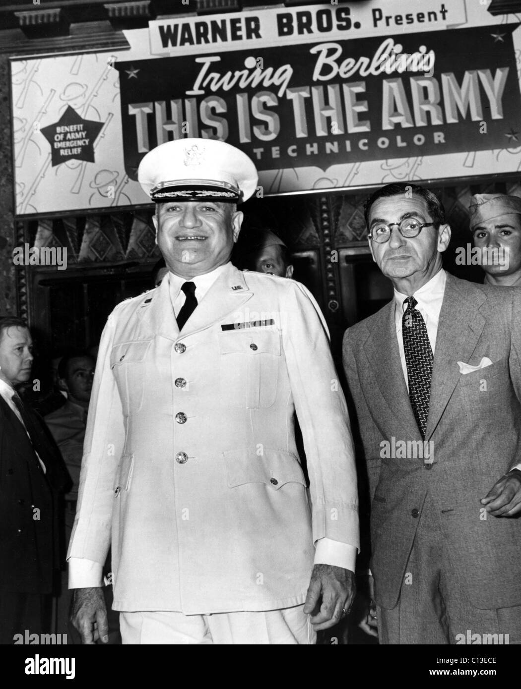 Irving Berlin and General Irving J. Phillipson attend the World Premiere of THIS IS THE ARMY, New York, NY, 08-06-1943. Stock Photo